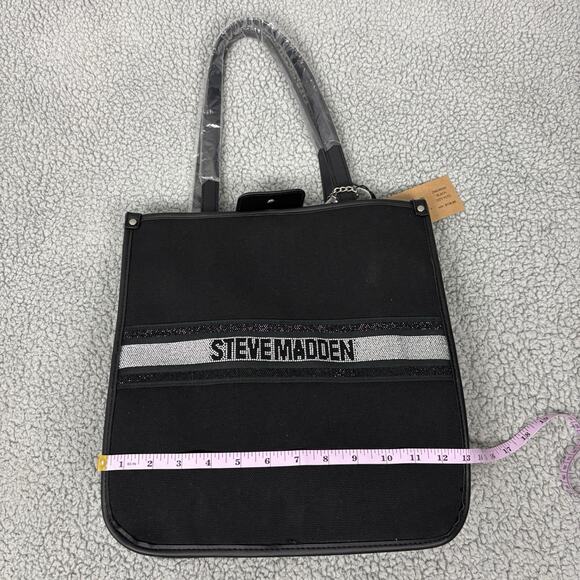 Steve Madden City Canvas Tote with Removable Pouch in Black, Rhinestone NEW - Picture 12 of 16